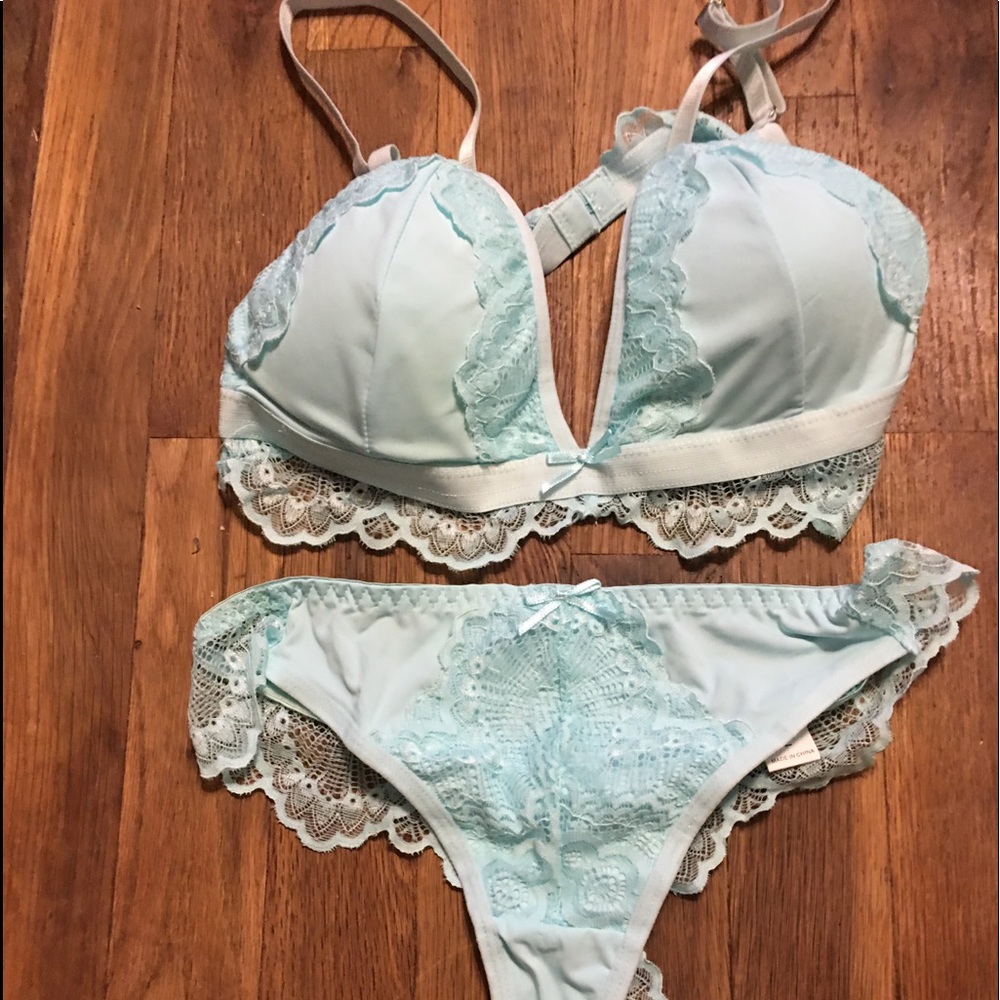 Mint green silky bra & thong panty